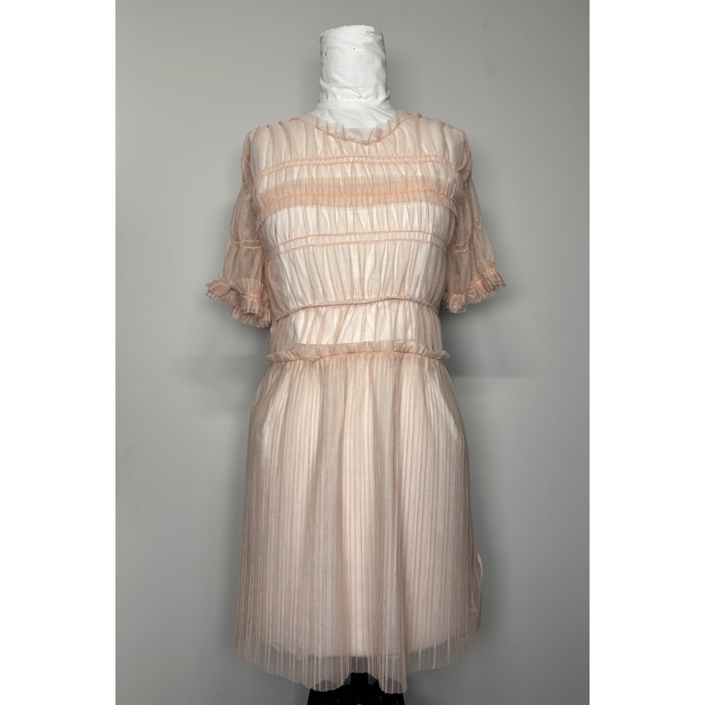 Topshop Pink Sheer Mesh Pleated Ruffle Mini Dress Size US 6